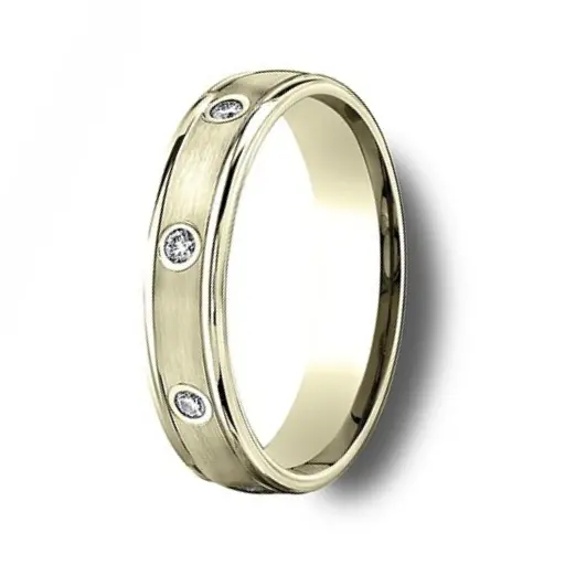 Stanton Men'S 4.5Mm 14K Yellow Gold Wedding Ring – Satin Finish With Eight Round Diamonds 1