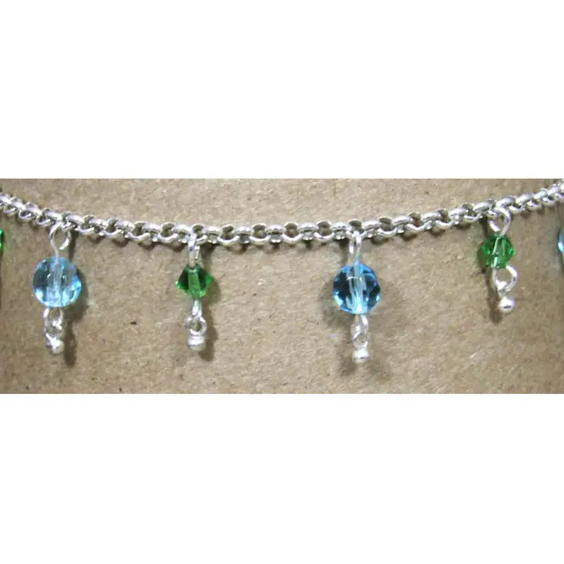 Sterling Silver Anklet With Light Sapphire And Emerald Accents (10") 1
