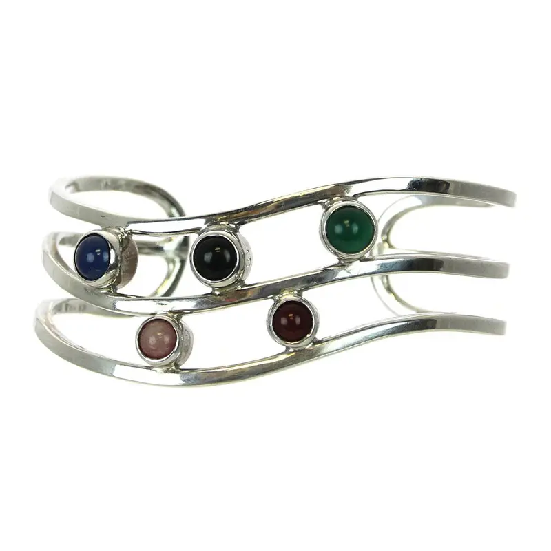 Sterling Silver Cuff Bracelet Featuring Semi-Precious Stones 1