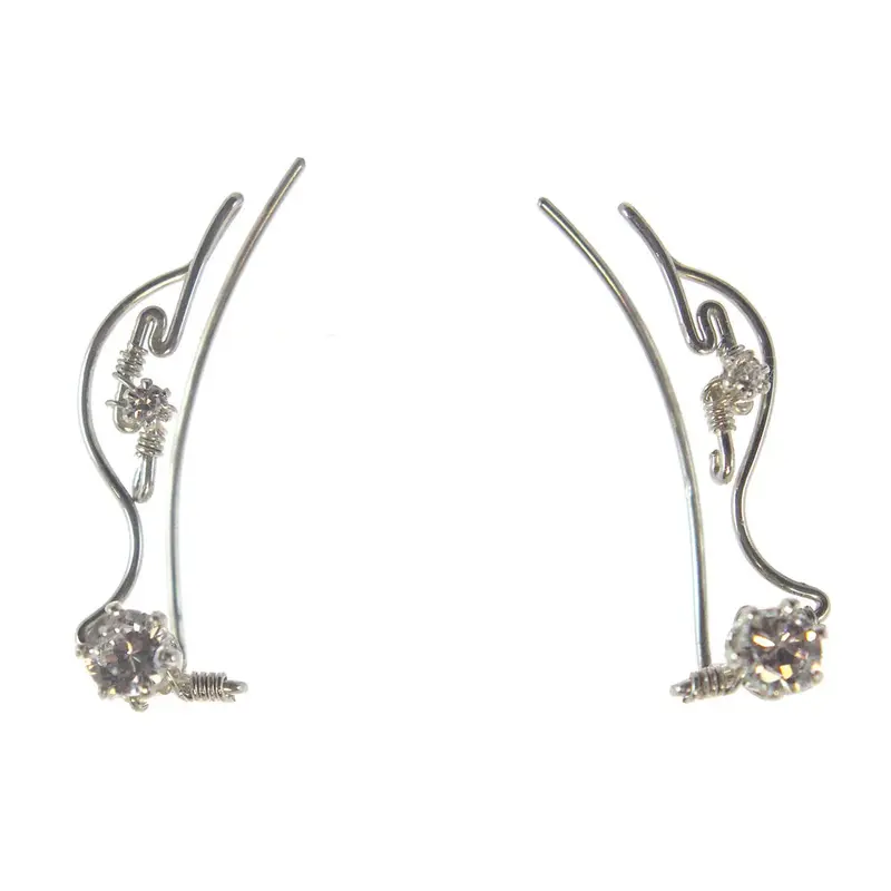 Sterling Silver Ear Vine Earrings With Cz Accents 1