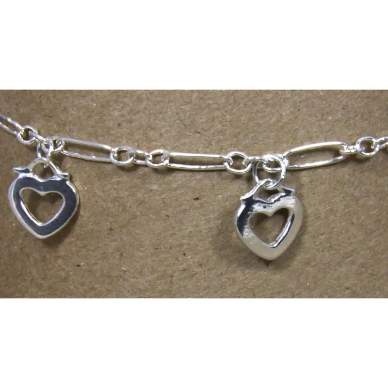 Sterling Silver Interlocking Lock-And-Heart Anklet (10") 1