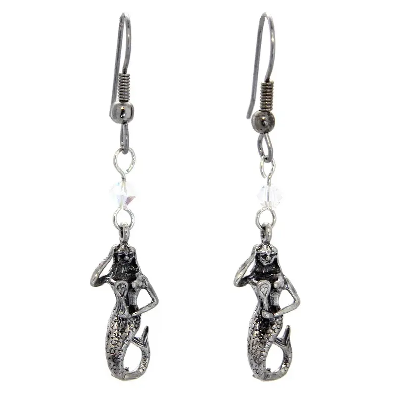 Sterling Silver Mermaid Charm Earrings 1