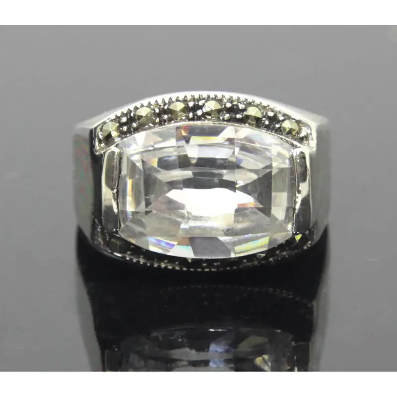 Sterling Silver Ring With Diamond Zirconia And Marcasite – Size 7.5 1