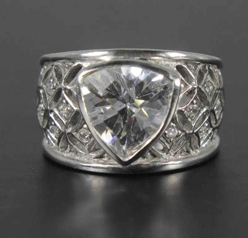 Sterling Silver Triangular Diamond Cubic Zirconia Ring – Size 7 1