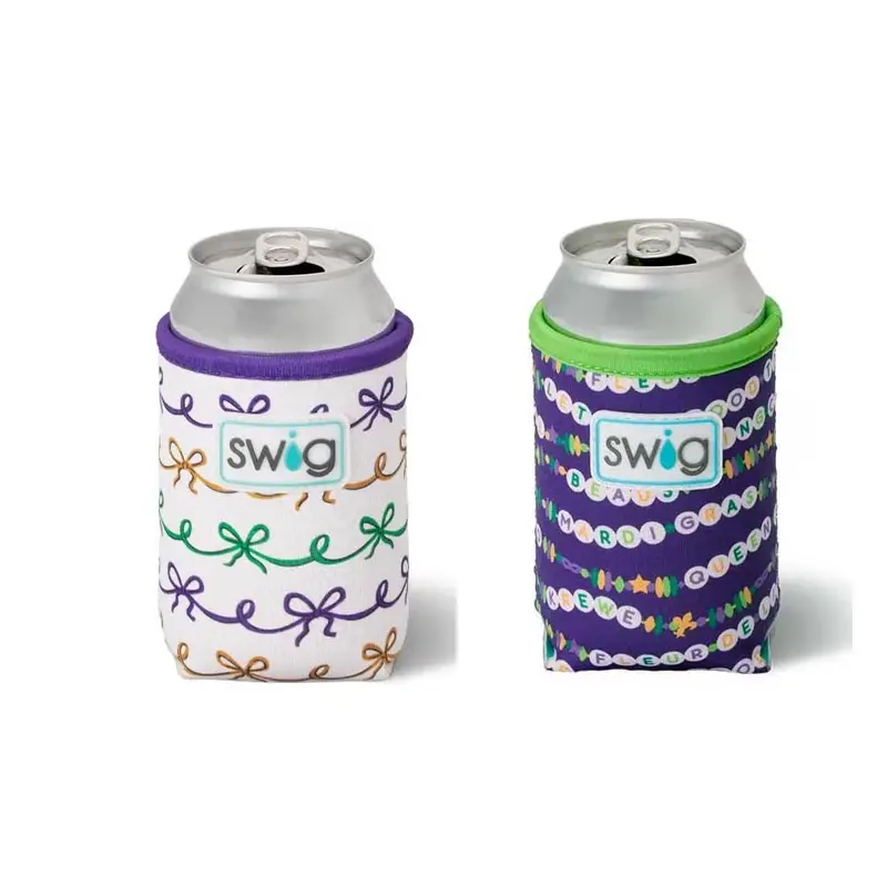 Swig-Style Mardi Gras Can Coolie – Two Vibrant Themes 1