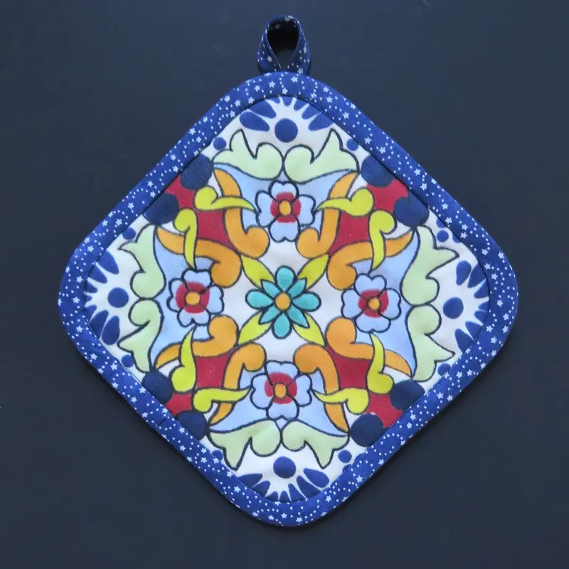 Talavera Ceramic Tile Motif Potholder – Hand-Printed Design 1