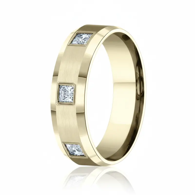 The Bellamy Men'S 14K Yellow Gold 6Mm Diamond Eternity Wedding Band — Satin Finish 1