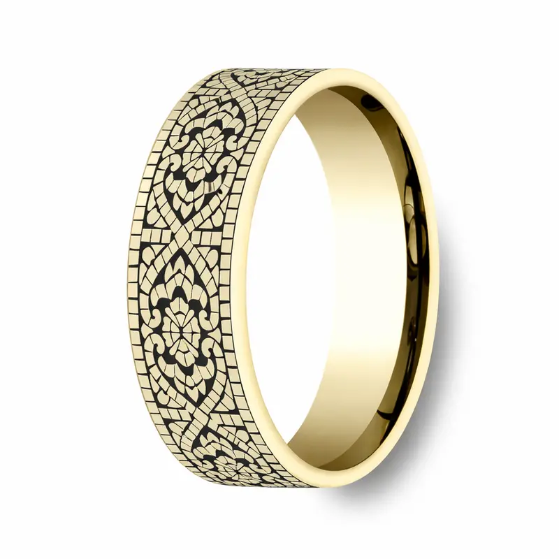 The Burano Men'S 14K Yellow Gold Mosaic-Texture Wedding Ring — 7Mm 1