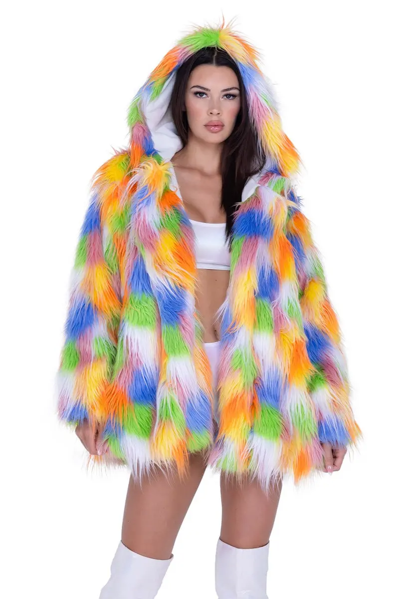 Thigh-High Hooded Faux Fur Coat – Fe293, 20% Off 3