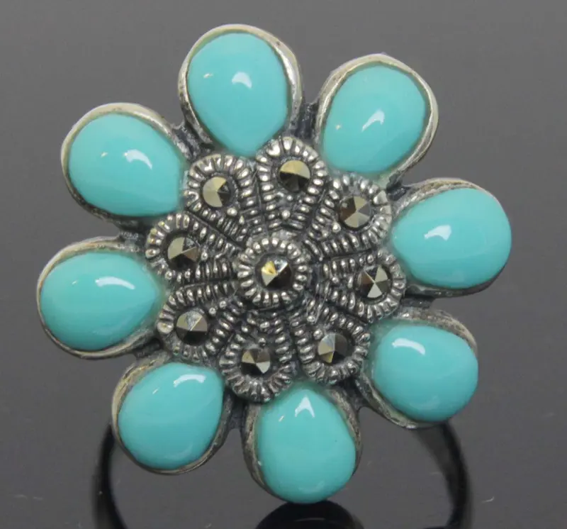 Turquoise Flower Sterling Silver Ring – Size 6.5 1