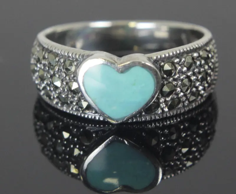 Turquoise Heart-Shaped Sterling Silver Ring – Size 8 1