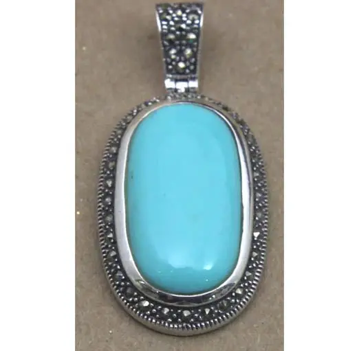 Turquoise Marcasite Pendant In Sterling Silver 1