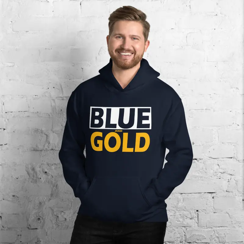 Unisex Blue And Gold Pullover Hoodie 1