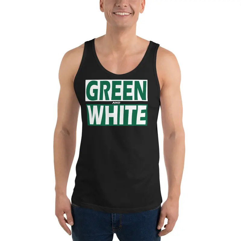 Unisex Green And White Ribbed Tank Top 1