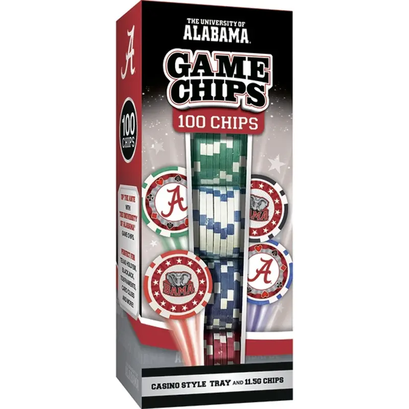 University Of Alabama Poker Chip Set – 100 Durable Aluminum Chips In Crimson & White 1