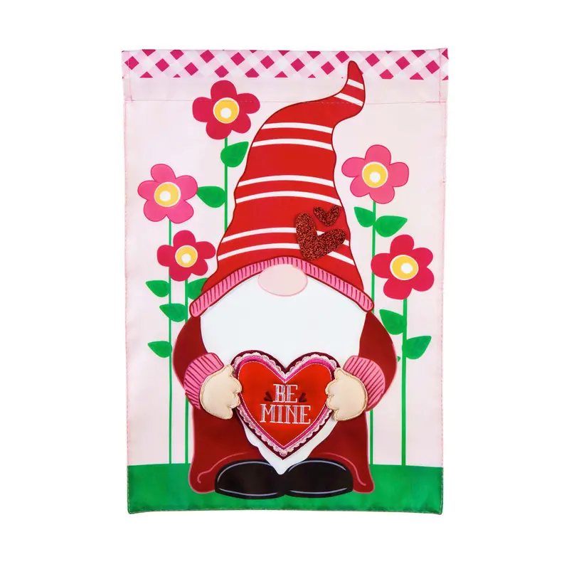 Valentine’S Day Gnome Applique Garden Flag 1