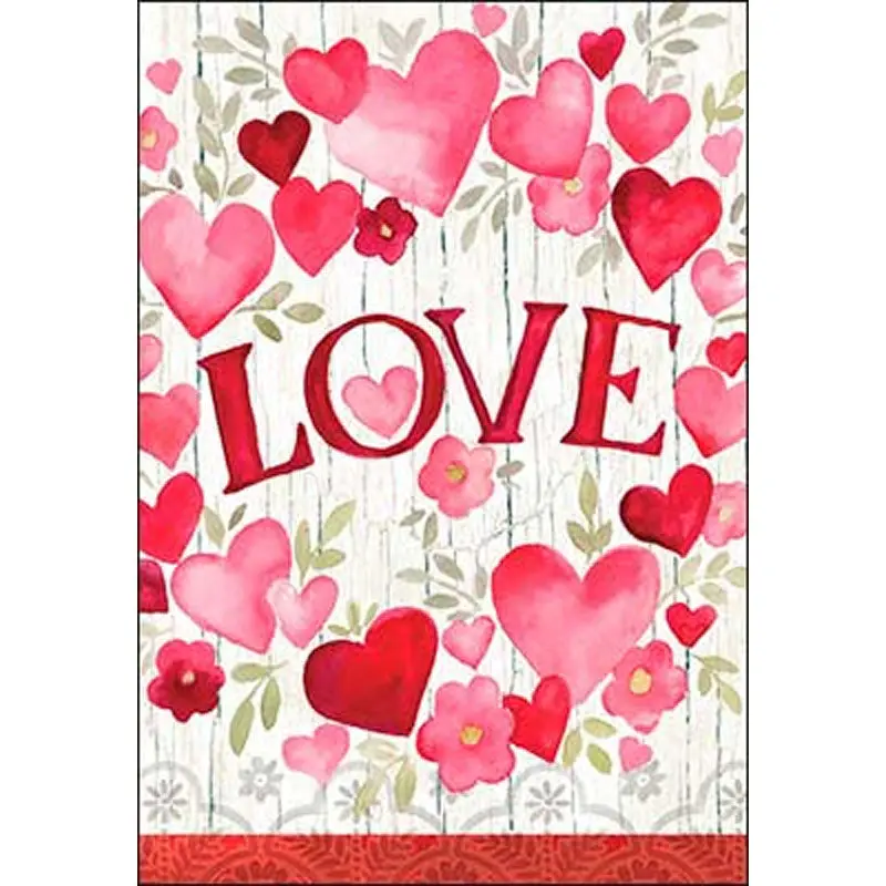 Valentine'S Day Greeting Card: 'Love' Design With Hearts And Floral Illustration 1