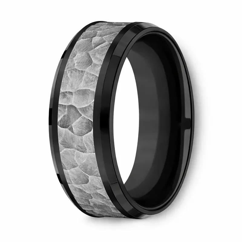 Vanguard 8Mm Tantalum Ring With Hammered Center And Black Titanium Accents 1