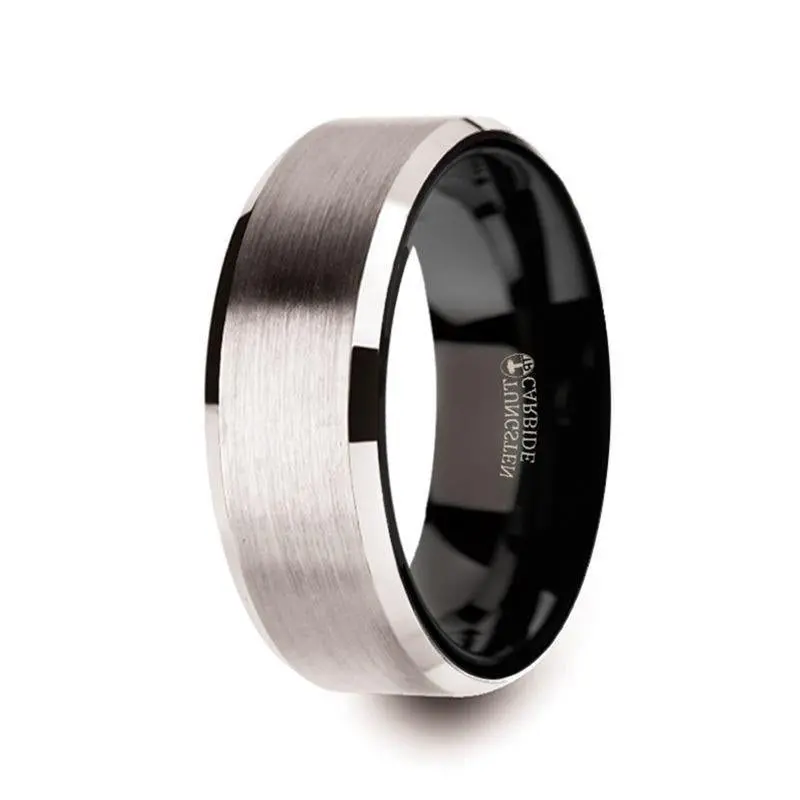 Vega Dual-Tone Ring: Brushed White Tungsten Center & Black Interior – 8Mm 1