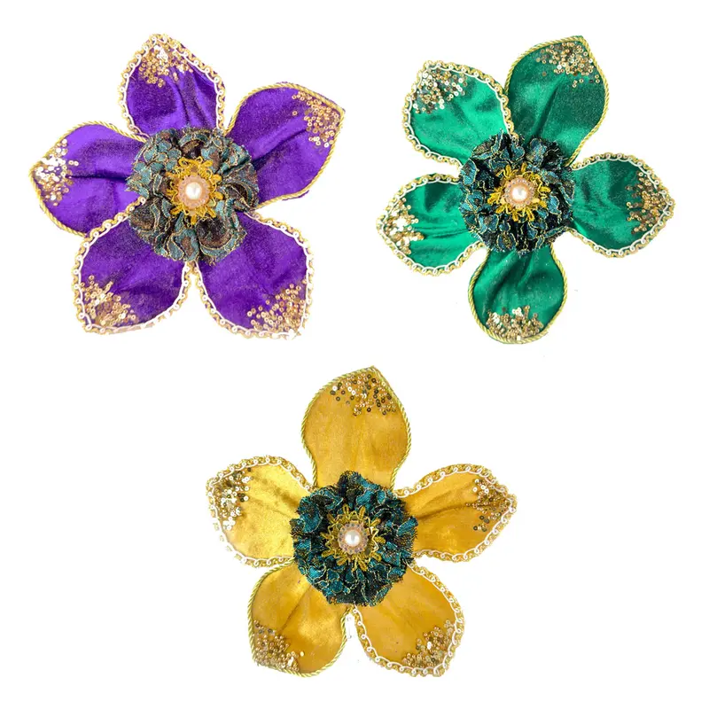 Velvet Magnolia Mardi Gras Ornament & Hair Clip (6.5" Diameter) 1