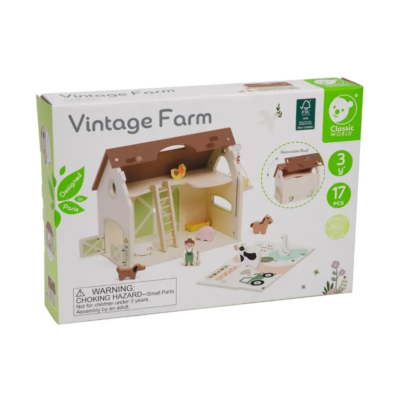 Vintage Farm Playset – Classic World Wooden Animal & Barn Collection 1