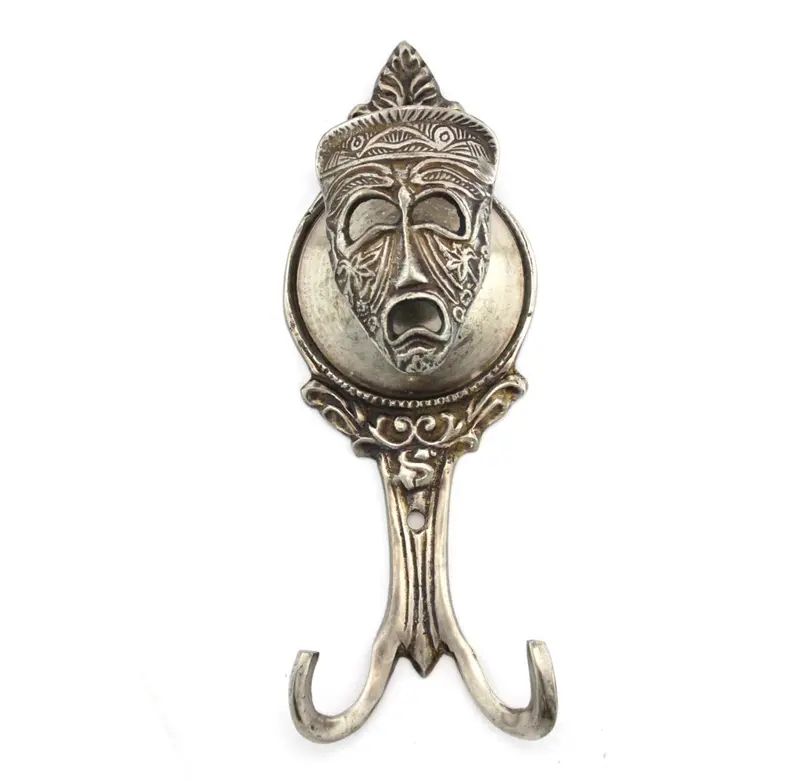 Vintage-Style Mask Wall Hook – Aged Silver Finish 1