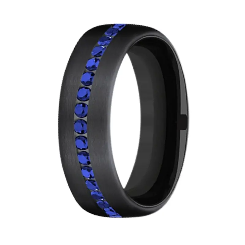 Viscount Black Titanium Ring – Blue Sapphire Accent Band, 6.5Mm 1