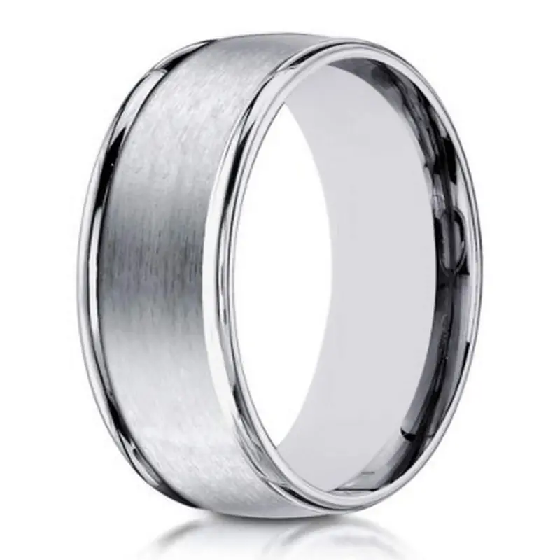 Washington 10K White Gold Men'S Wedding Ring – 8Mm With Satin Body And Polished Edges 1