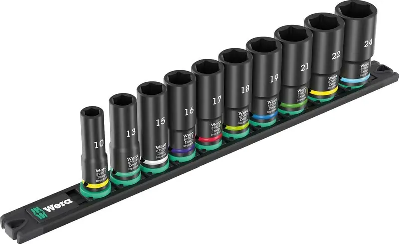 Wera 005590 – 10-Piece 3/8" Magnetic Socket Rail Set (9660 B Impaktor Deep Impact Sockets) 1