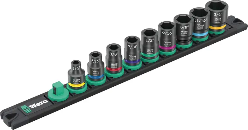 Wera Impaktor B Magnetic Socket Rail Set – 9-Piece, 3/8" Drive, Imperial 1