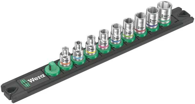 Wera Zyklop Magnetic Socket Rail A – 9-Piece, 1/4" Drive, Imperial Sizes 1