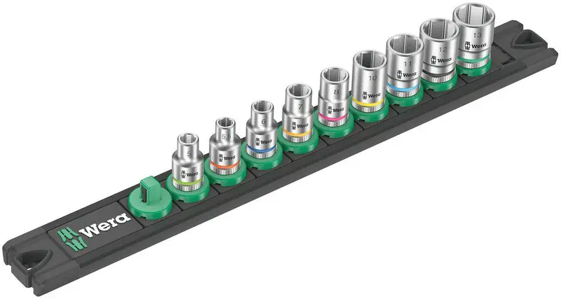 Wera Zyklop Magnetic Socket Rail A – 9-Piece, 1/4" Drive, Standard Depth Sockets 1
