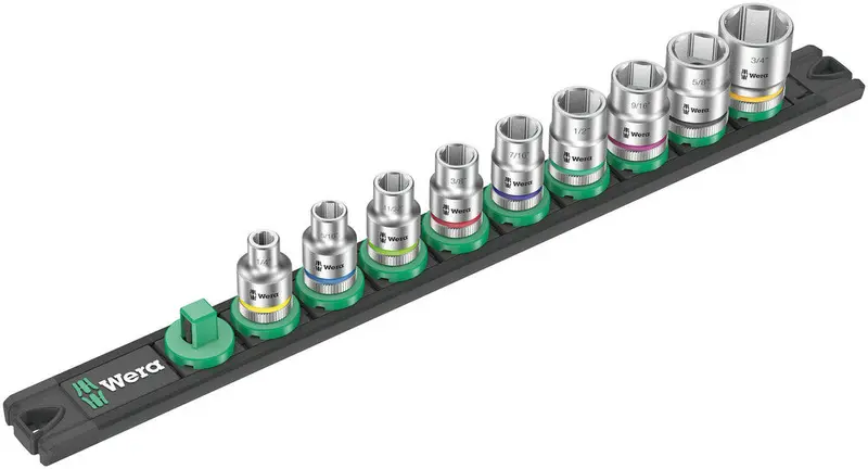 Wera Zyklop Magnetic Socket Rail B – 9-Piece, 3/8" Drive, Imperial Sizes 1