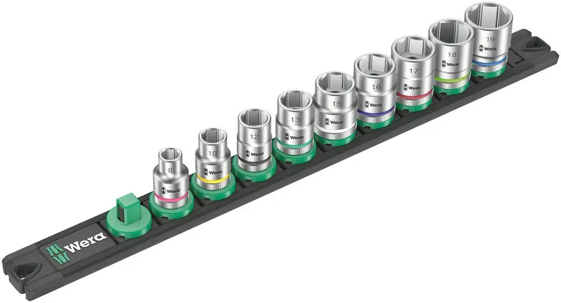 Wera Zyklop Magnetic Socket Rail B – 9-Piece, 3/8" Drive, Standard Depth Sockets 1