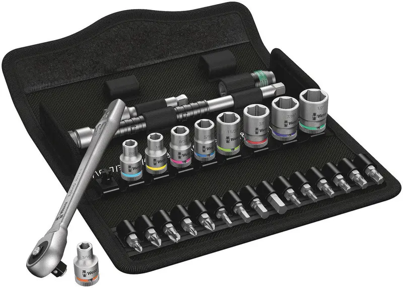 Wera Zyklop Metal Push Imperial Socket Set – 28-Piece, 1/4" Drive, Sae Standard 1