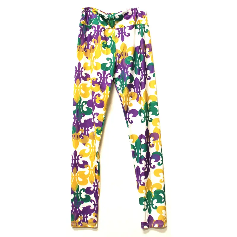 White Fleur-De-Lis Mardi Gras Leggings 1