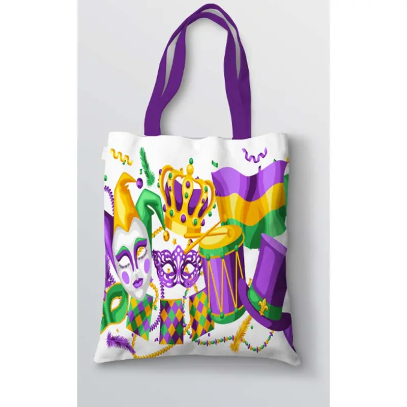 White & Gold Mardi Gras Tote Bag For Parties 1