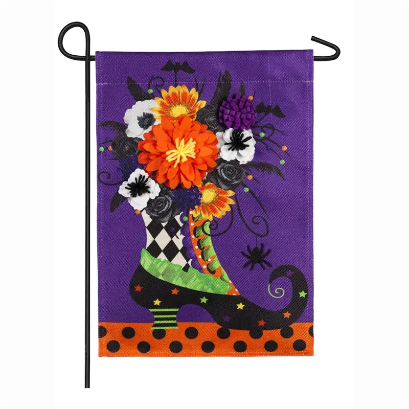 Witch Boot-Themed Burlap Garden Flag 1