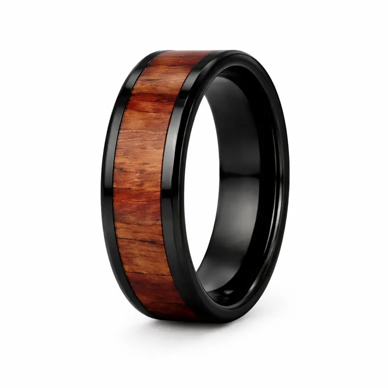 Yukon Ceramic Band – Beveled Black Ceramic Ring With Black Walnut Wood Inlay, 6Mm Width 1