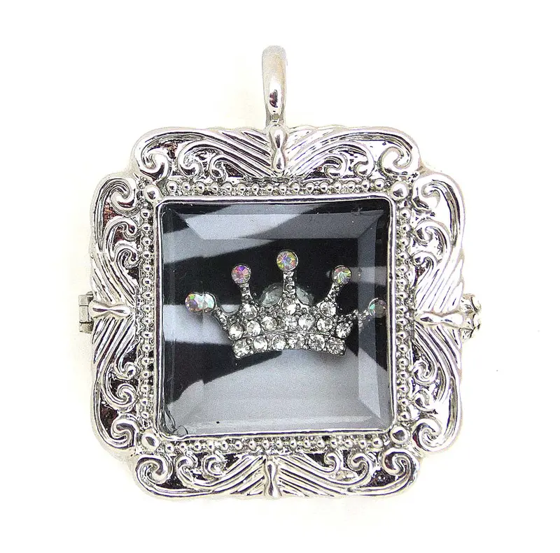 Zebra-Print Crown Shadow Box Pendant In Sterling Silver 1