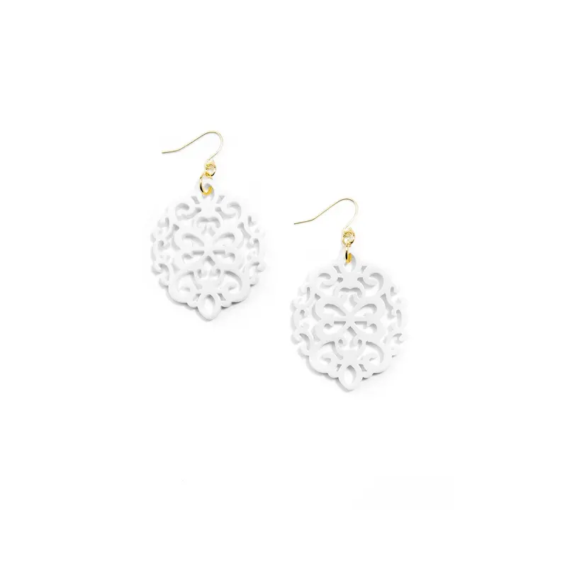 Zenzi White Geometric Damask Earrings 1