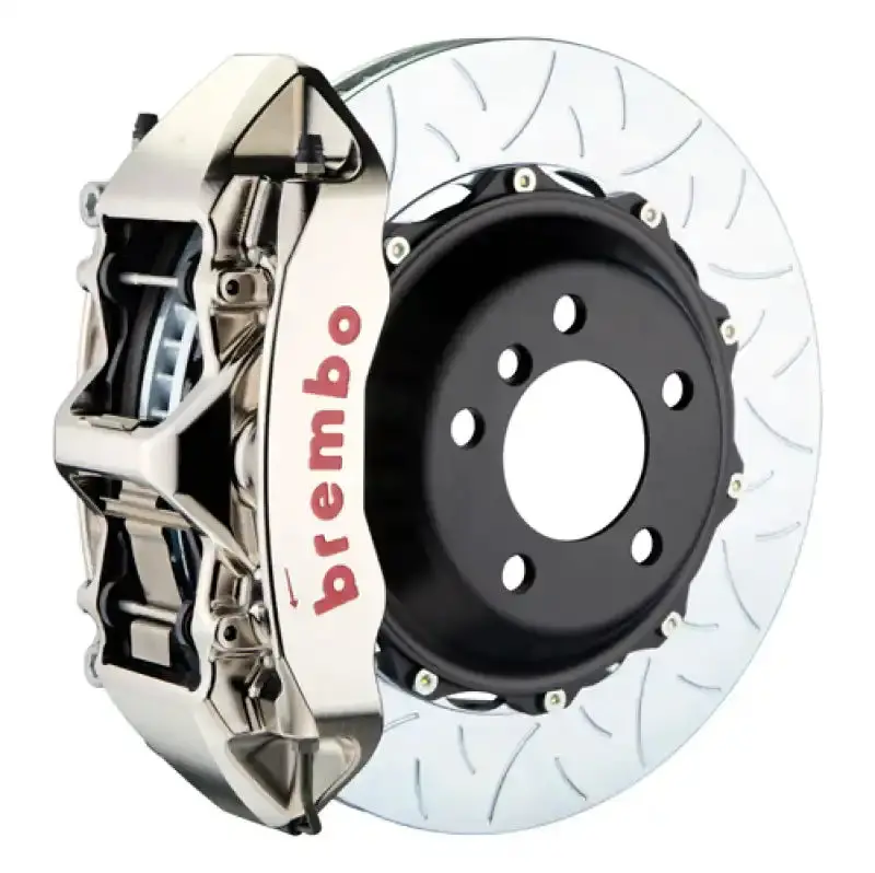 Brembo Front Gtr Bbk For 2009–2014 Hyundai Genesis Sedan (3.8L/4.6L) — 380X32Mm Slotted Two-Piece Rotors & 6-Piston Billet Calipers (Nickel Finish) 1