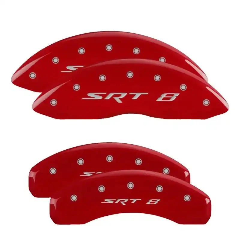 Mgp Engraved 4-Piston Caliper Covers — Front & Rear, Red Finish With Silver Chrome Accents 1